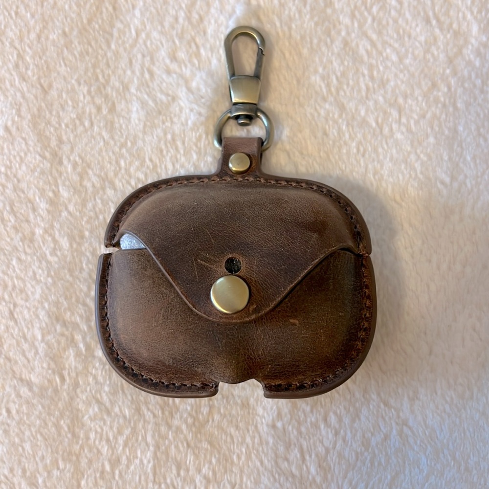 Brown leather airpod case